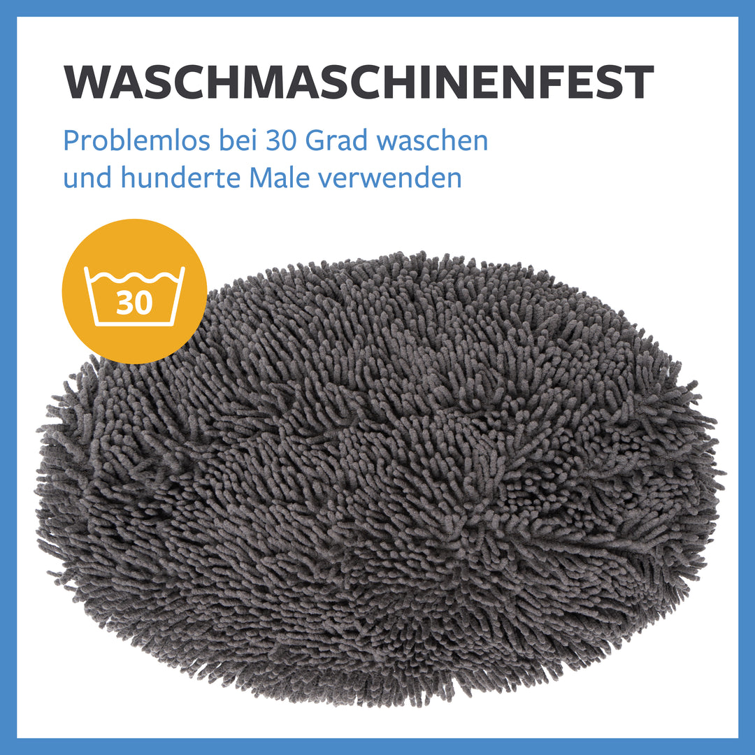 Detailansicht des Mikrofaser-Bürstenüberzugs: Waschmaschinenfest bis 30 Grad, wiederverwendbar und hundertfach einsetzbar. Eine nachhaltige Wahl für umweltbewusste Autopflege.