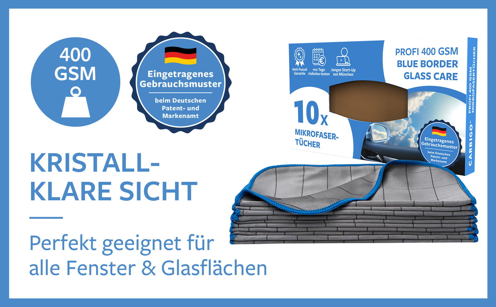 Carbigo® Tücher ermöglichen kristallklare Fenster und Glasoberflächen.
