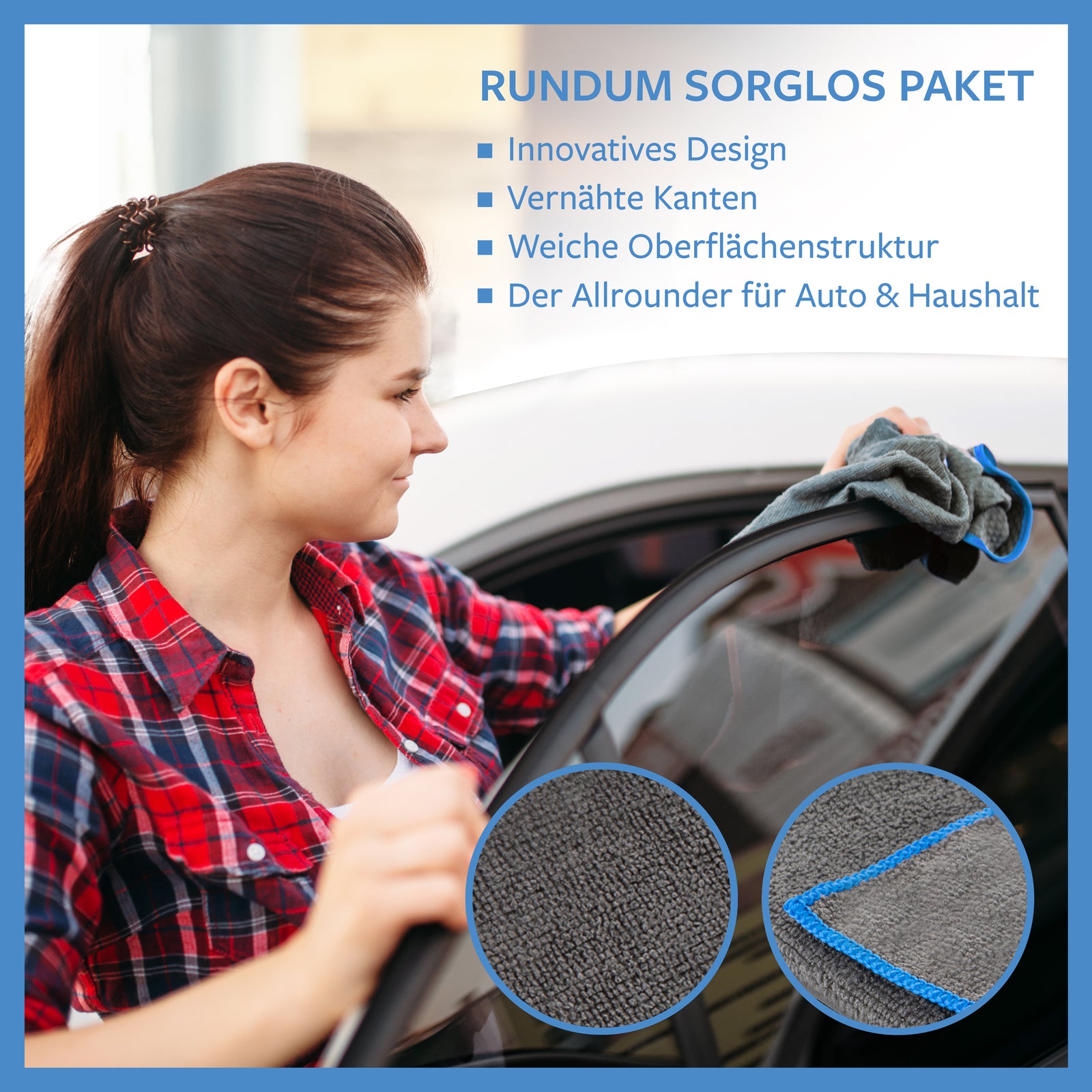 Carbigo® Tücher haben vernähte Kanten, eine weiche Oberflächenstruktur und können sowohl im Auto als auch im Haushalt verwendet werden!
