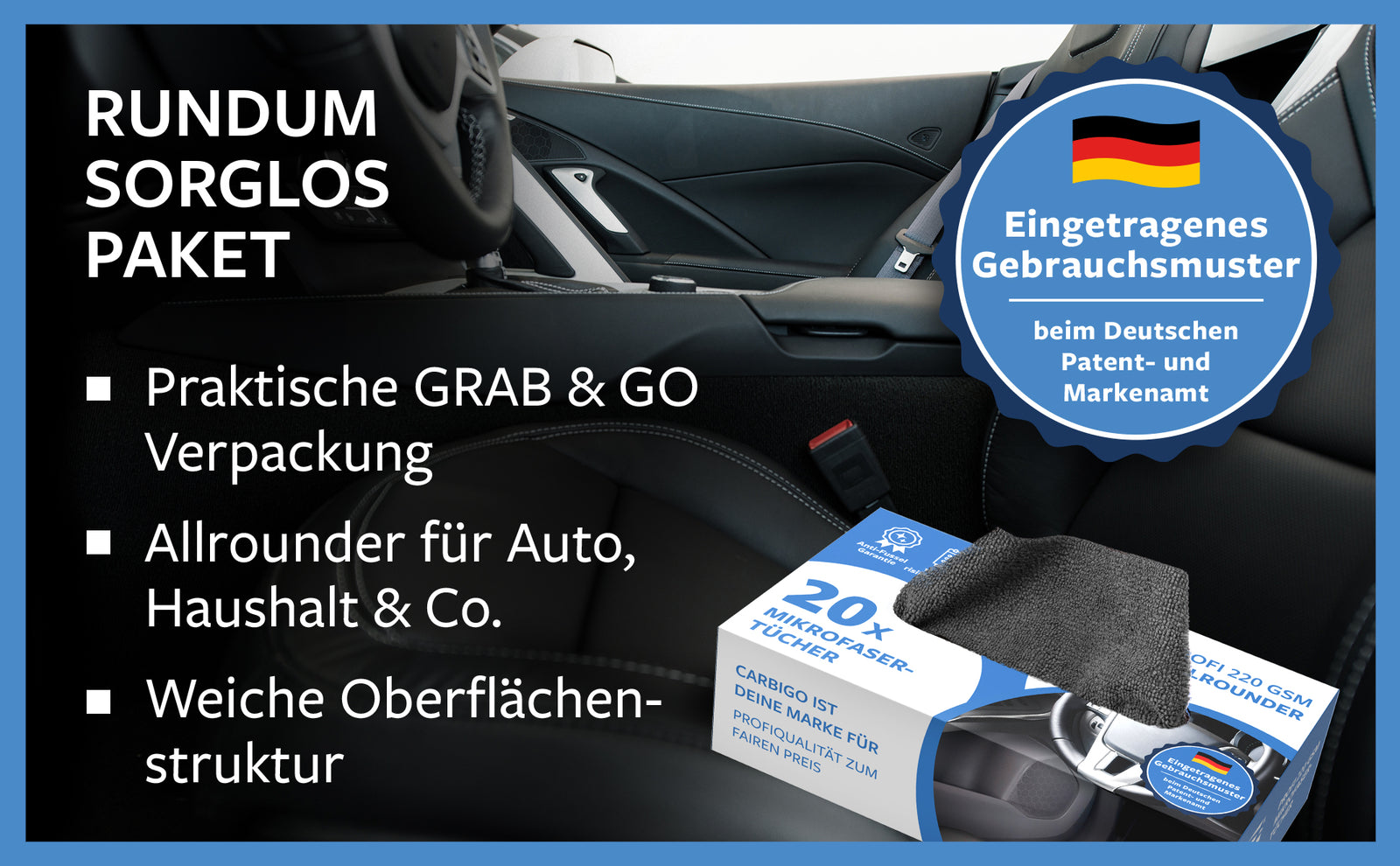 Carbigo® Paket mit 20 Tüchern ist nicht nur von erstklassiger Qualität, sondern wird auch Ihrem Auto einen perfekten Glanz verleihen.