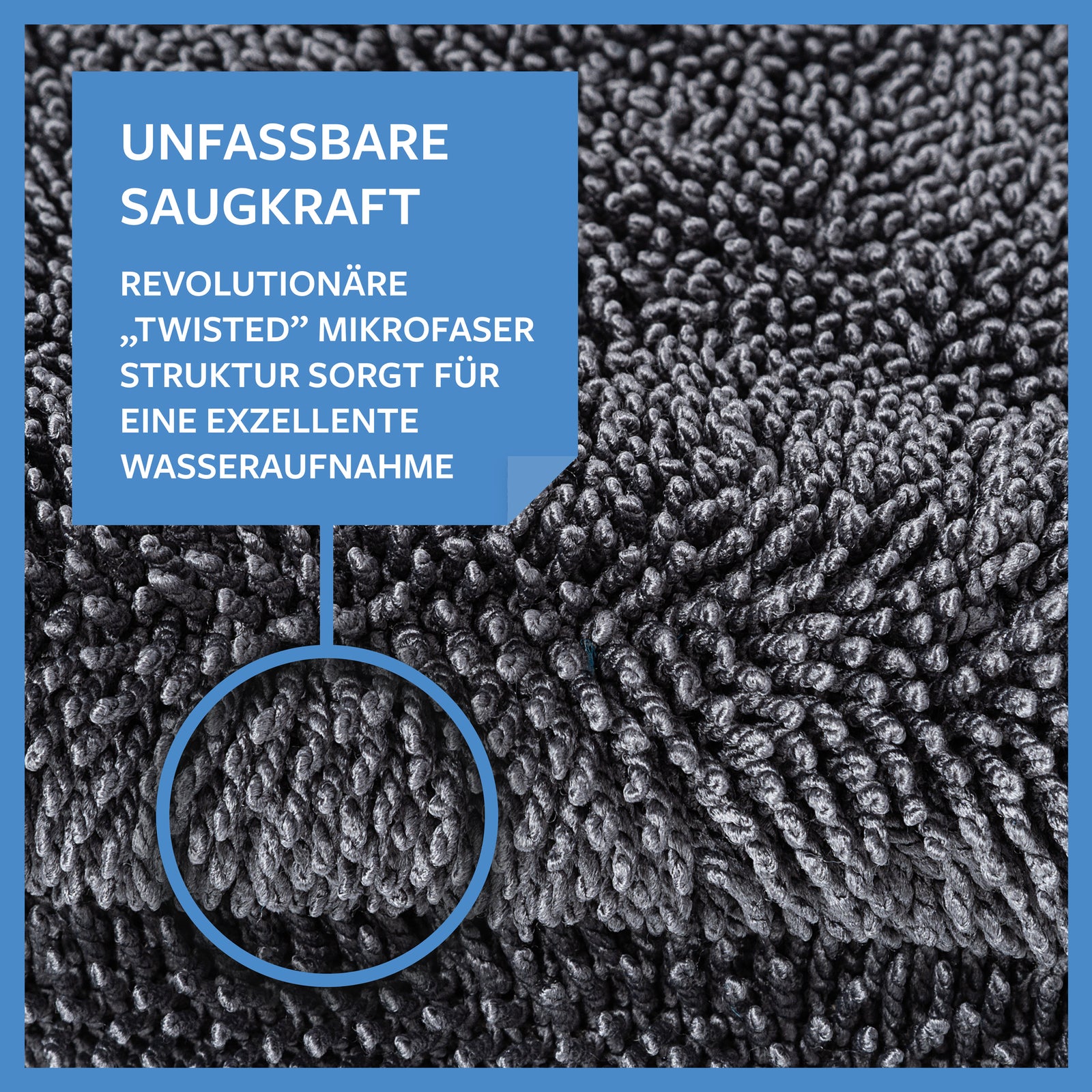 Carbigo® hat eine erstaunliche Saugkraft und bietet mit seiner verdrehten Mikrofasertextur eine ausgezeichnete Wasseraufnahme.