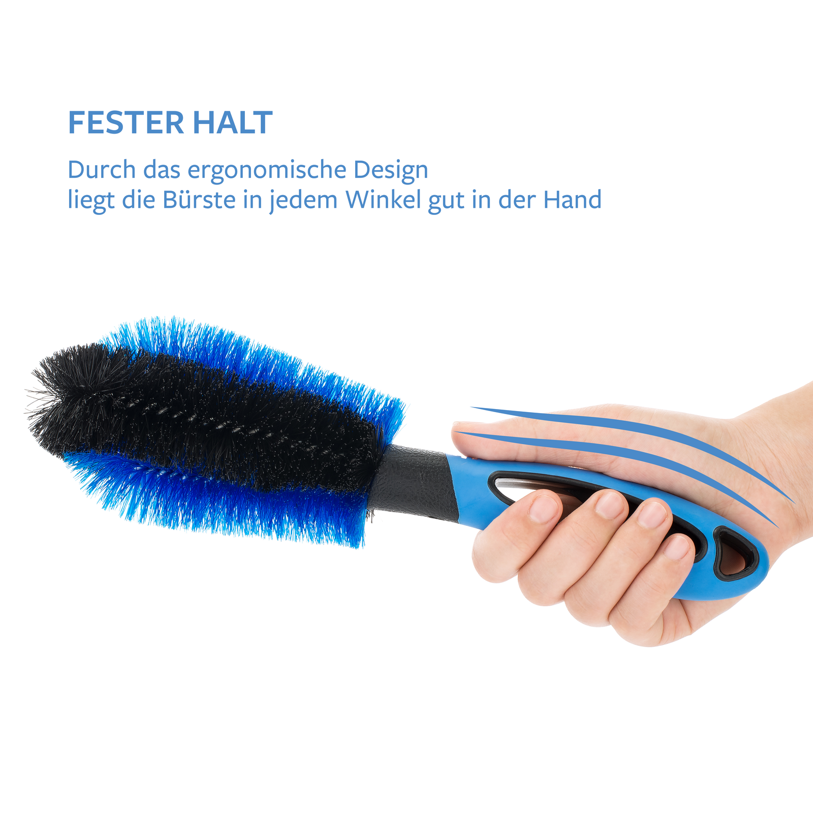 Die Carbigo® Bürste ermöglicht einen festen Griff dank ihres ergonomischen Designs. Die Bürste liegt bequem in der Hand, unabhängig von jedem Winkel.