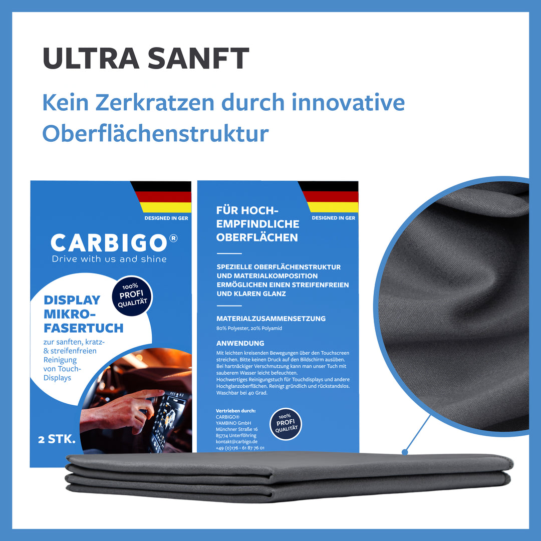 Das Carbigo® Mikrofasertuch für die Fahrzeugpflege mit 380 GSM gewährleistet eine schonende Reinigung und einen brillanten Glanz. Ideal zum Trocknen, Polieren und Pflegen Ihrer Fahrzeugoberflächen.