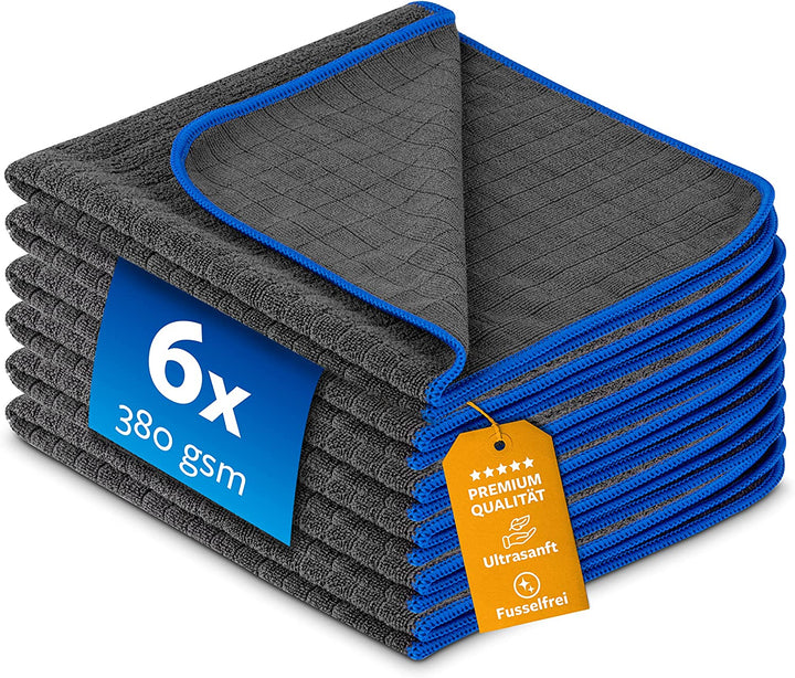 Wenn Sie ein hochwertiges und ultraweiches Tuch mit erhöhter Saugfähigkeit wünschen, ist Carbigo® Profi Mikrofasertücher 380 GSM perfekt für Sie! Sie können es in Packungen mit 6, 12 und 24 Stück bestellen!